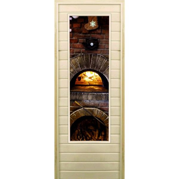 Дверь для бани со стеклом (43*129), "Печь", 170х70см, коробка из осины