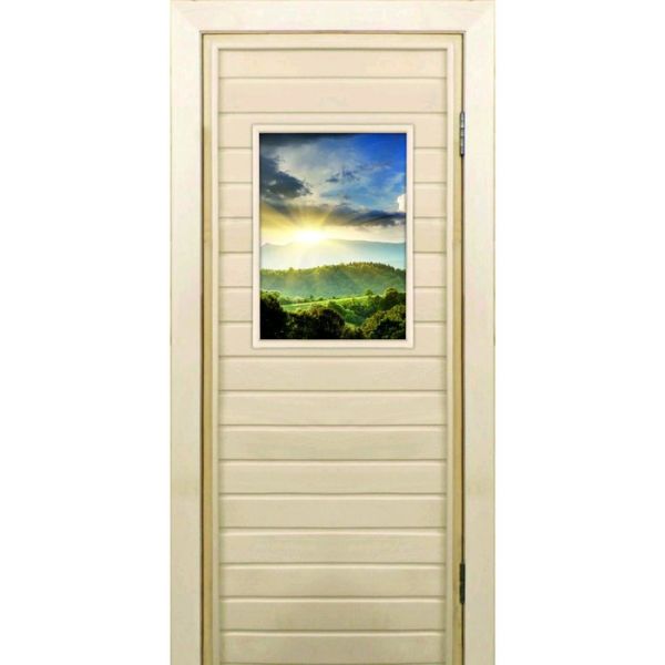 Дверь для бани со стеклом (40*60), "Природа", 170х70см, коробка из осины