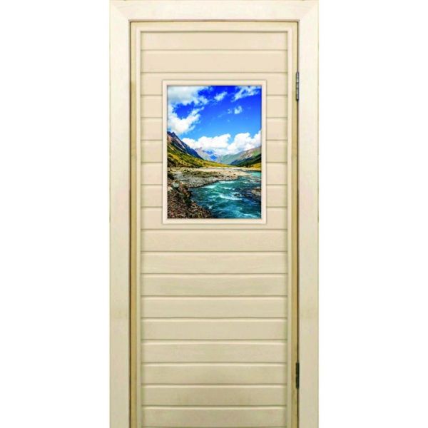 Дверь для бани со стеклом (40*60), "Долина", 170х70см, коробка из осины