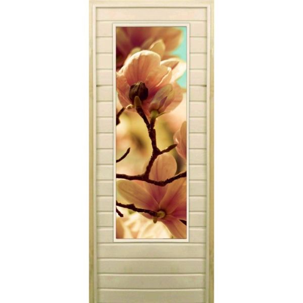 Дверь для бани со стеклом (43*129), "Цветение", 170?70см, коробка из осины
