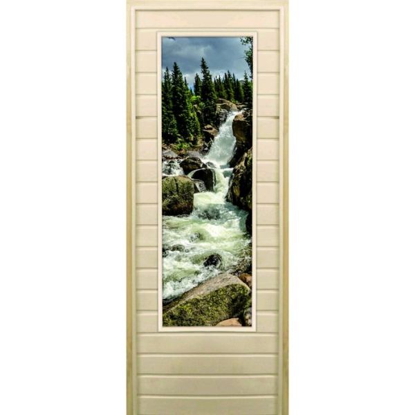 Дверь для бани со стеклом (43*129), "Водопад", 170х70см, коробка из осины