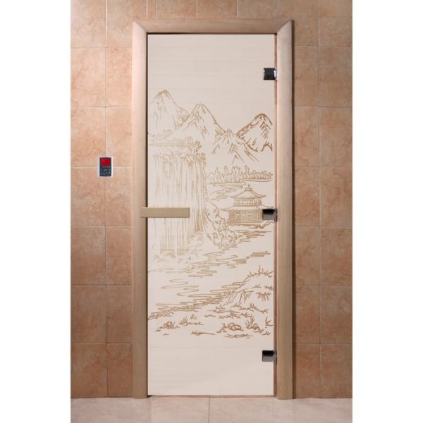 Дверь «Китай», размер коробки 190 х 70 см, левая, цвет сатин