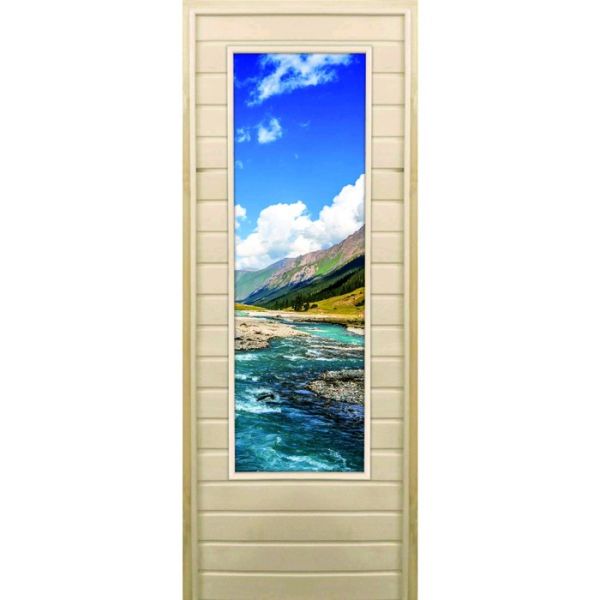 Дверь для бани со стеклом (43*129), "Долина", 170?70см, коробка из осины