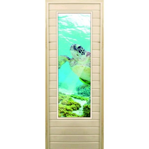 Дверь для бани со стеклом (43*129), "Черепаха-1", 170?70см, коробка из осины