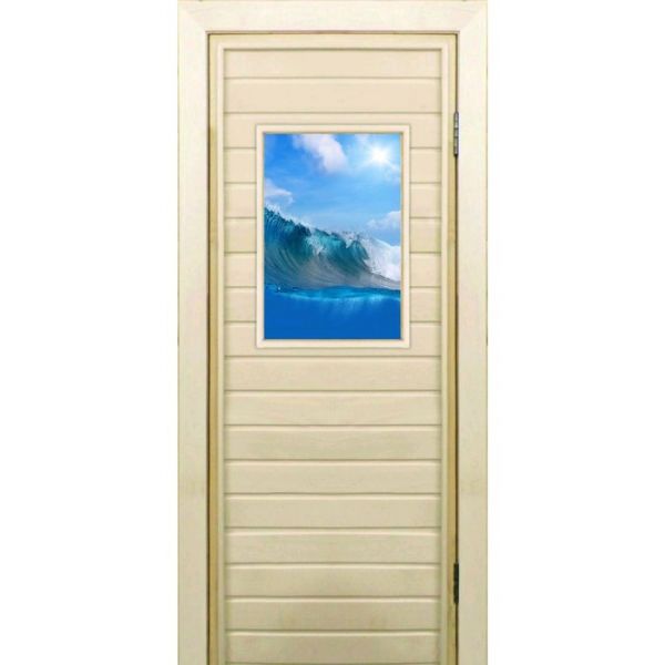 Дверь для бани со стеклом (40*60), "Волна", 170х70см, коробка из осины