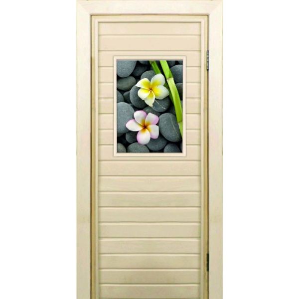 Дверь для бани со стеклом (40*60), "Орхидеи", 170?70см, коробка из осины