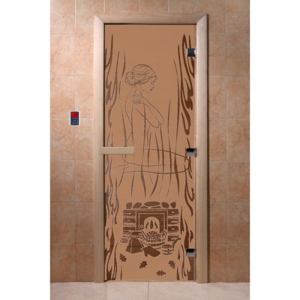 Дверь для бани стеклянная «Волшебный пар»,190 х 70 см, правая, цвет матовая бронза