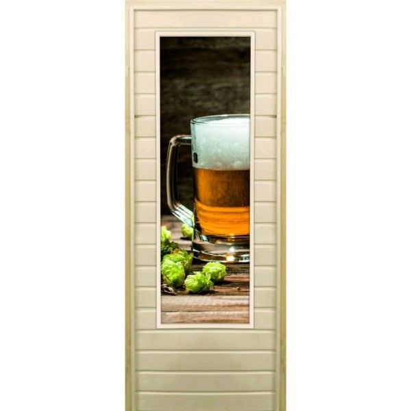 Дверь для бани со стеклом (43*129), "Хмель и солод", 190х70см, коробка из осины