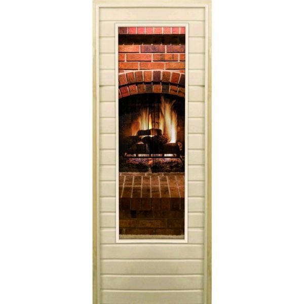 Дверь для бани со стеклом (43*129), "Камин-4", 170?70см, коробка из осины