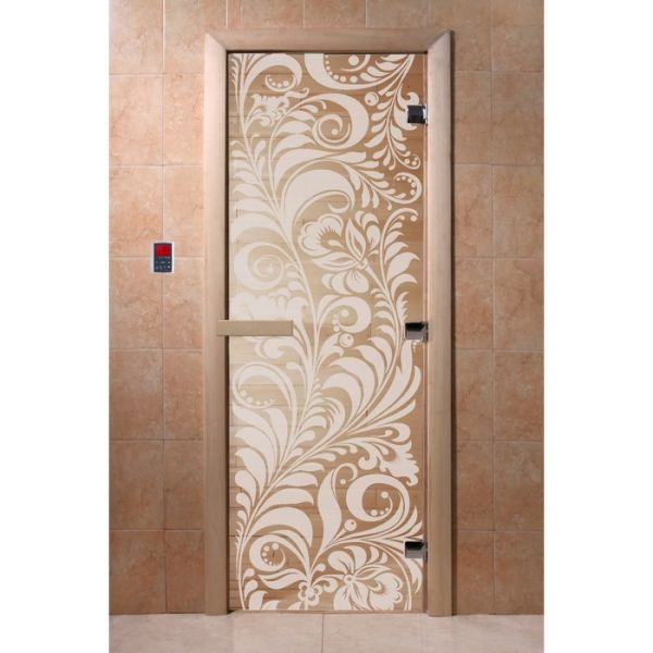 Дверь «Хохлома», размер коробки 190 ? 70 см, левая, цвет прозрачный