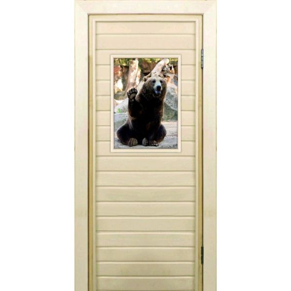 Дверь для бани со стеклом (40*60), "Медведь-3", 170х70см, коробка из осины