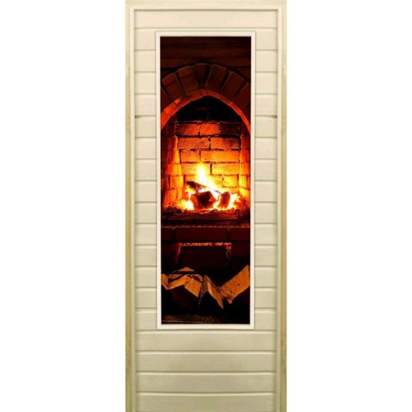 Дверь для бани со стеклом (43*129), "Камин-3", 170х70см, коробка из осины