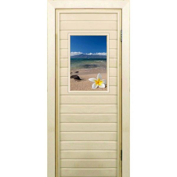 Дверь для бани со стеклом (40*60), "Пляж", 170х70см, коробка из осины