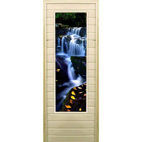 Дверь для бани со стеклом (43*129), "Водопад-1", 170х70см, коробка из осины