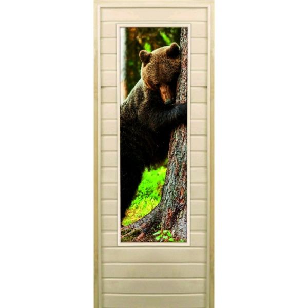 Дверь для бани со стеклом (43*129), "Медведь-4", 170х70см, коробка из осины