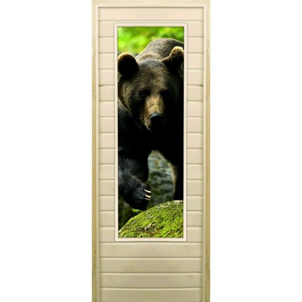 Дверь для бани со стеклом (43*129), "Медведь-1", 170?70см, коробка из осины