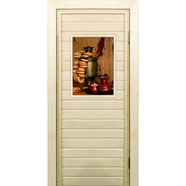 Дверь для бани со стеклом (40*60), "Самовар-1", 170?70см, коробка из осины
