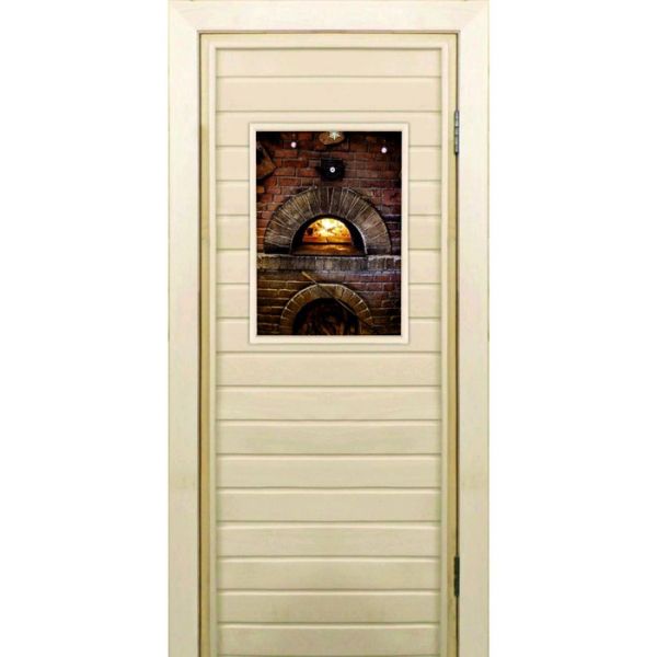 Дверь для бани со стеклом (40*60), "Печь", 170?70см, коробка из осины