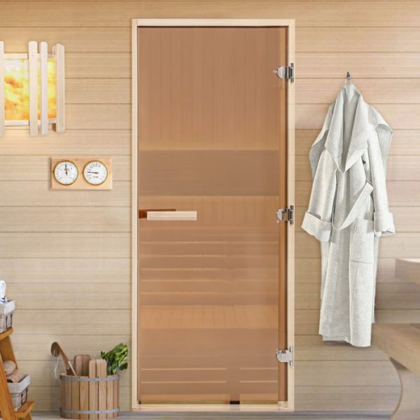 Дверь для бани и сауны "Бронза", размер коробки 180х70 см, липа