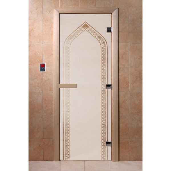 Дверь для бани стеклянная «Арка», размер коробки 200 х 80 см, правая, цвет сатин