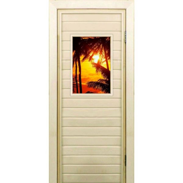 Дверь для бани со стеклом (40*60), "Закат", 170?70см, коробка из осины