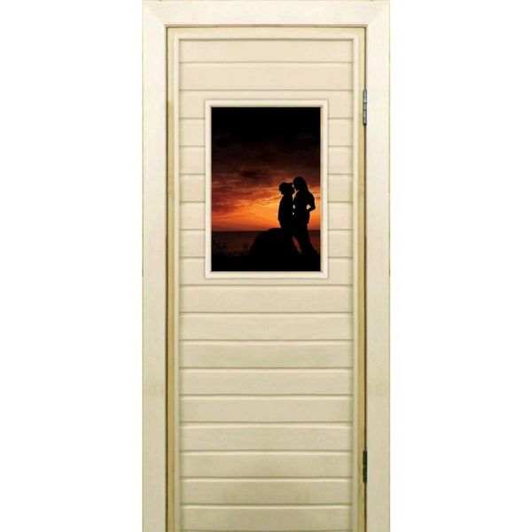 Дверь для бани со стеклом (40*60), "Силуэты", 170х70см, коробка из осины