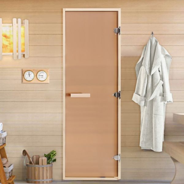 Дверь для бани и сауны "Бронза", размер коробки 180х80 см, матовая, липа