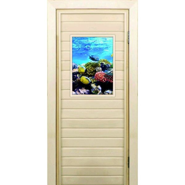 Дверь для бани со стеклом (40*60), "Кораллы-2", 170х70см, коробка из осины