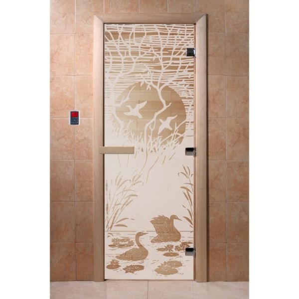 Дверь «Лебединое озеро», размер коробки 190 ? 70 см, правая, цвет сатин