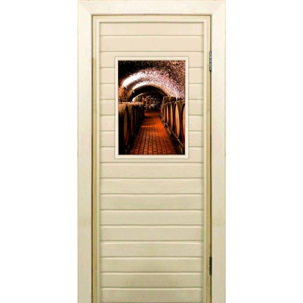 Дверь для бани со стеклом (40*60), "Погреб-2", 170х70см, коробка из осины