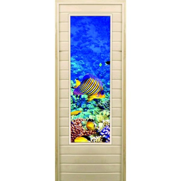 Дверь для бани со стеклом (43*129), "Кораллы-3", 170х70см, коробка из осины