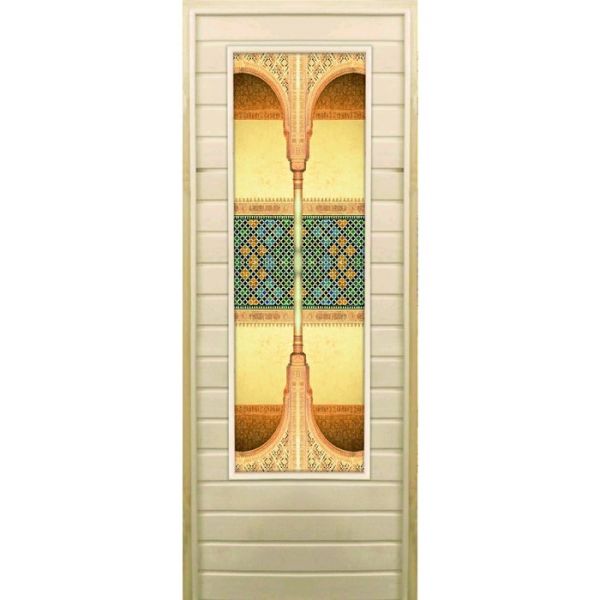 Дверь для бани со стеклом (43*129), "Восточные мотивы", 170х70см, коробка из осины