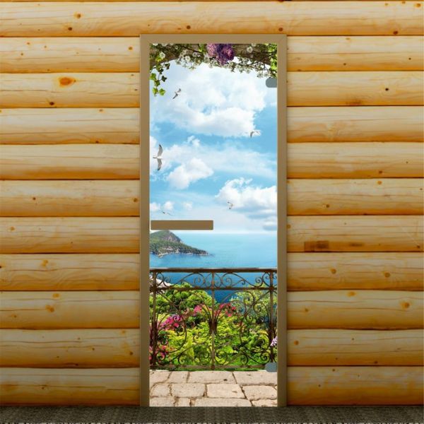 Дверь для бани и сауны "Морской пейзаж", 190 х 67 см, с фотопечатью 6 мм Добропаровъ