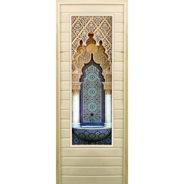Дверь для бани со стеклом (43*129), "Восточный орнамент", 170?70см, коробка из осины