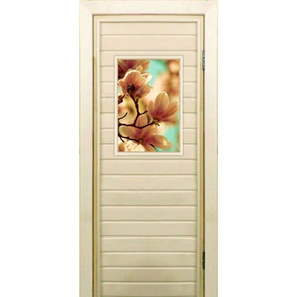 Дверь для бани со стеклом (40*60), "Цветение", 170?70см, коробка из осины