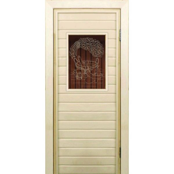 Дверь для бани со стеклом (40*60), "Банные радости-1", бронза, 170х70см, коробка из осины