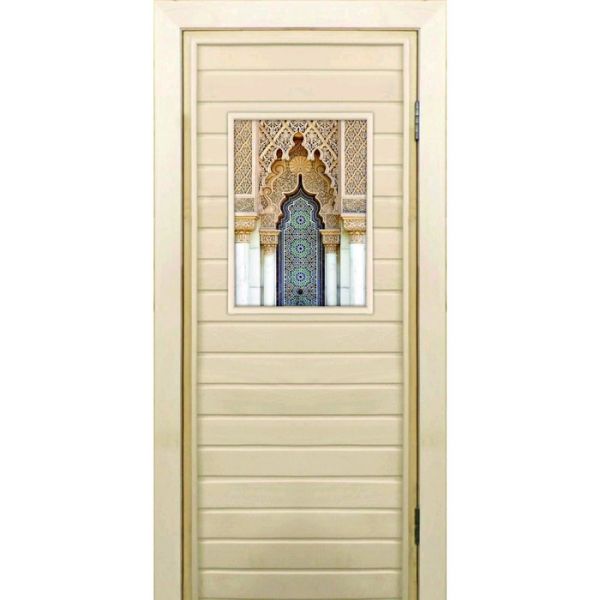 Дверь для бани со стеклом (40*60), "Восточный орнамент", 170?70см, коробка из осины