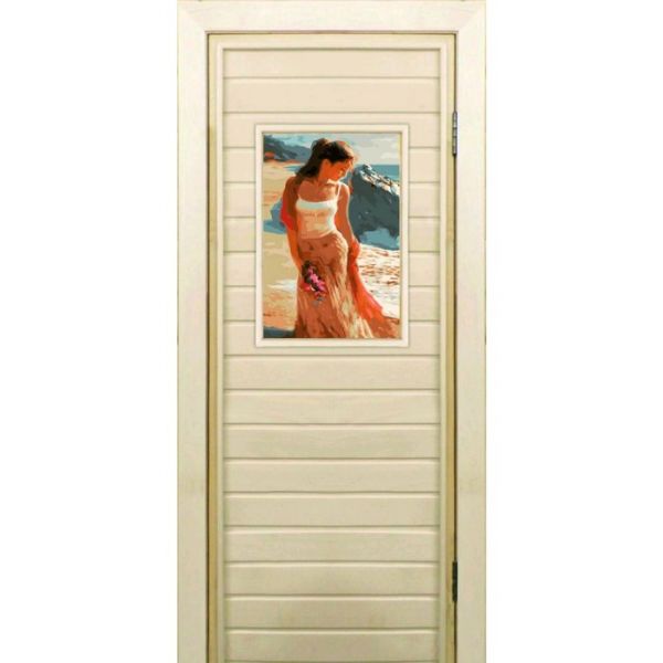 Дверь для бани со стеклом (40*60), "Девушка", 170х70см, коробка из осины