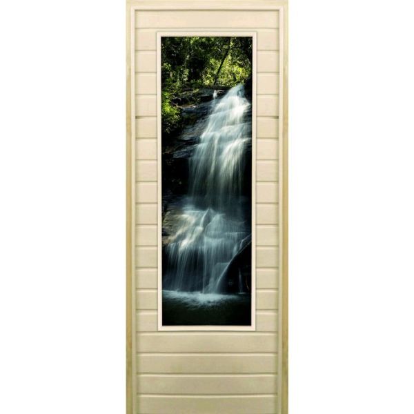 Дверь для бани со стеклом (43*129), "Водопад-2", 170?70см, коробка из осины