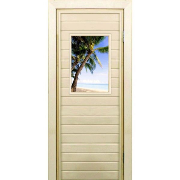 Дверь для бани со стеклом (40*60), "Пальмы-1", 170х70см, коробка из осины