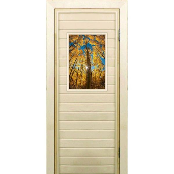 Дверь для бани со стеклом (40*60), "Осенний лес", 170х70см, коробка из осины