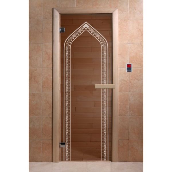 Дверь «Арка», размер коробки 190 х 70 см, 6 мм, 2 петли, правая, цвет бронза