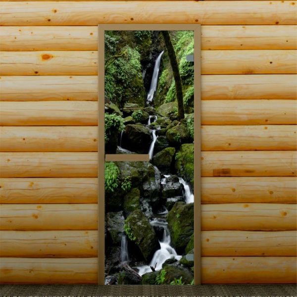 Дверь для бани и сауны "Горный водопад", 190 х 67 см, с фотопечатью 6 мм Добропаровъ