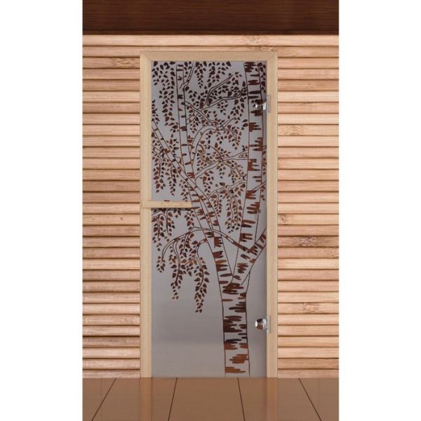 Дверь для бани и сауны стеклянная "Березка", 190х67, 6мм, сатин