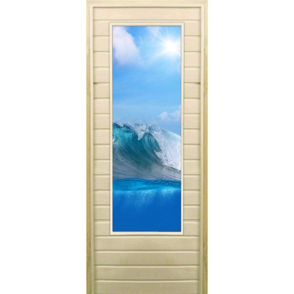 Дверь для бани со стеклом (43*129), "Волна", 170?70см, коробка из осины