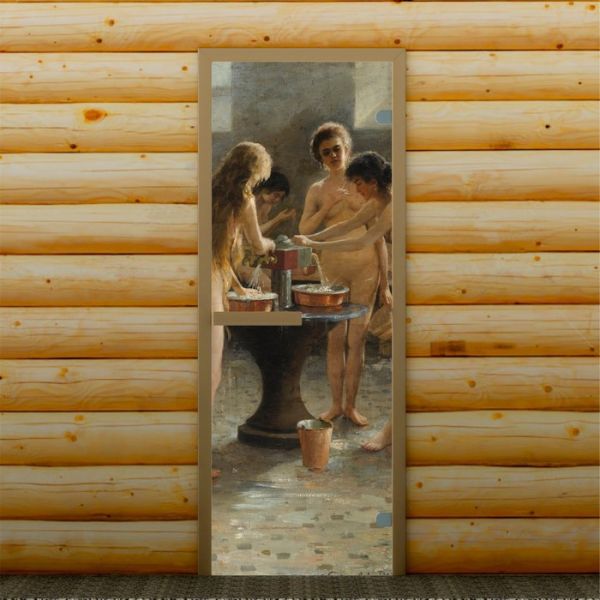 Дверь для бани и сауны "В баньке", 190 х 67 см, с фотопечатью 6 мм Добропаровъ