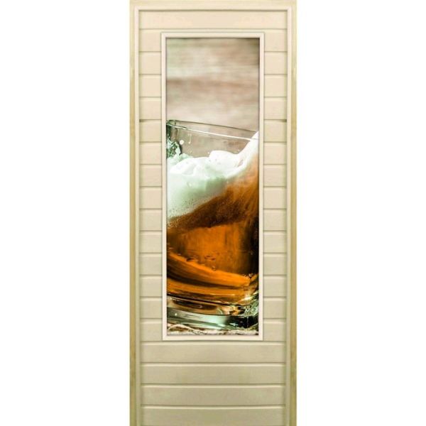 Дверь для бани со стеклом (43*129), "Кружка пенного", 170х70см, коробка из осины