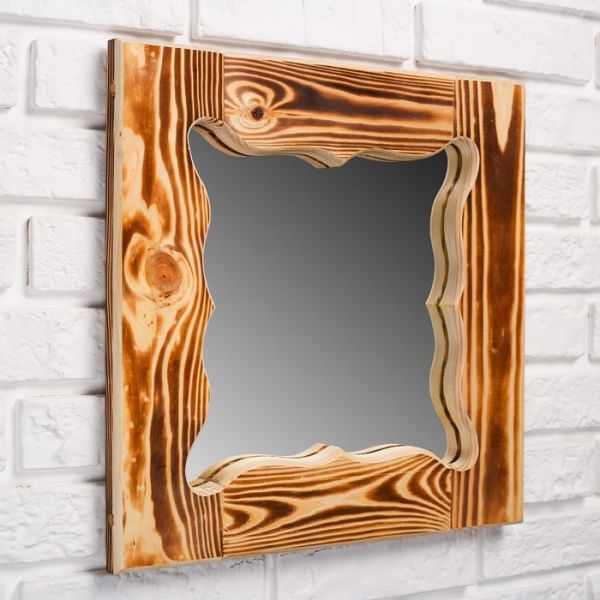 Зеркало резное "Бабочка", сосна, обожжённое, 40х40 см