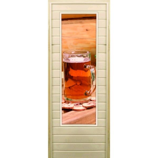 Дверь для бани со стеклом (43*129), "Кружка", 170?70см, коробка из осины