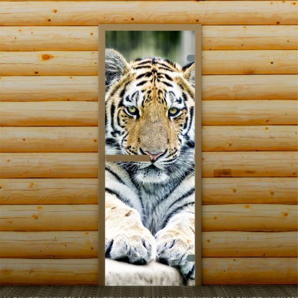Дверь для бани и сауны "Тигр", 190 х 67 см, с фотопечатью 6 мм Добропаровъ
